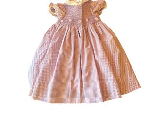 Girls Dress Purple Gingham Smocked Daisy Peter Pan Collar 3T Vintage Style