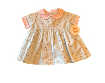 Vintage 80s Peggy Green Girls Size 2 Bloomer Dress With Collar & Pattern