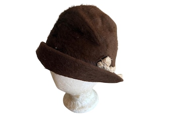 Hudson's Fedora Hat Brown Faux Fur Italian Alpine Tyrolean Rope Detail RN 17730