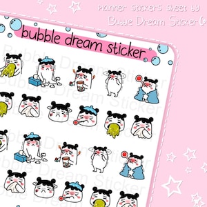 sick day  Planner Sticker sheet, Headache, migraine, vomiting stickers, character, Cold Stickers, Flu Stickers, Fever Tired, emoti