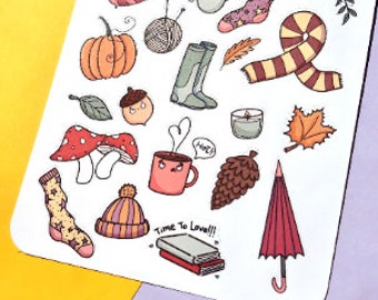 Autumn Sticker Sheet, Planner Stickers, Pumpkin Stickers, Bullet Journal Stickers, Scrapbook Stickers, Coziness, Fall Stickers, Pumpkinspice