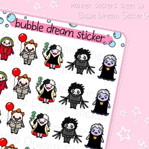 Halloween Character Villain Emoti Planner Stickers ,Edward Scissor, cruella