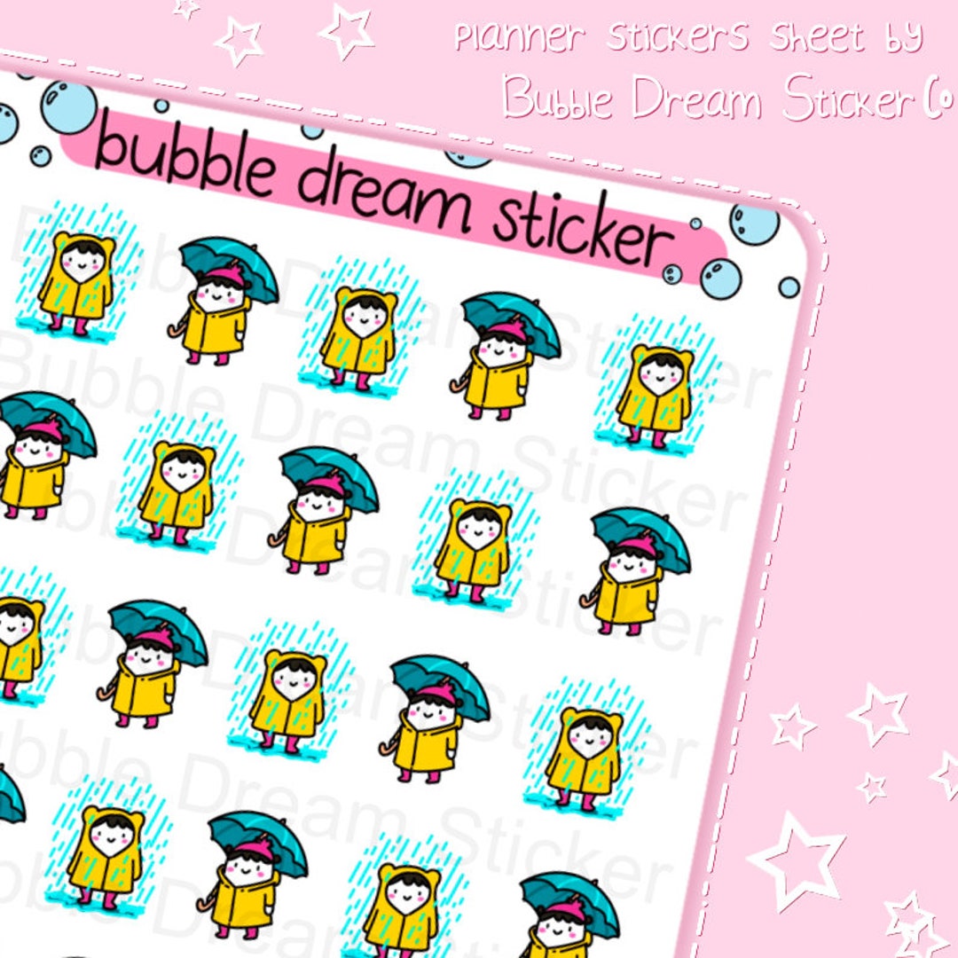 Kawaii Rainy Day Sticker Sheet – Winter Weather Planner Stickers, Rain ...