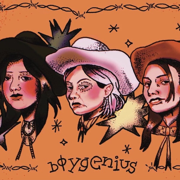 Boygenius Print, geniale cowboy, con Phoebe Bridgers, Lucy Dacus e Julien Baker