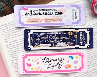 Bookish Trope Ticket Bookmarks | Gift For Book Lovers, Personalized Bookmark, Reader Accessory, Dark Academia, Literary Lady, Anti Social
