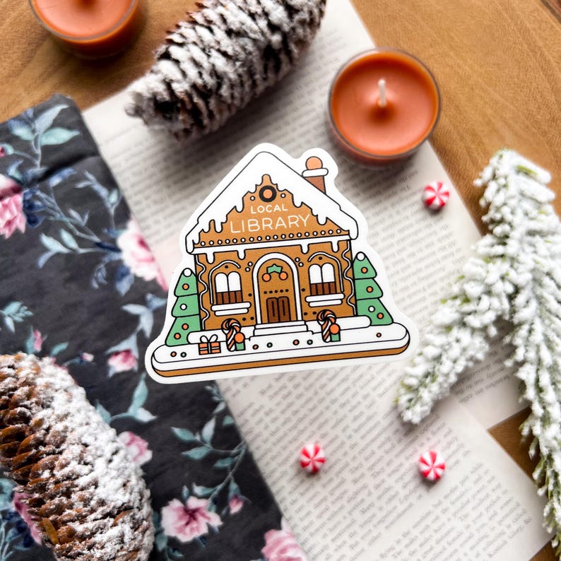 Gingerbread Library Sticker | Water Bottle Sticker, Kindle Sticker ...