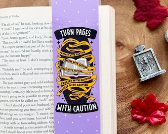 Caution Bookmark | gift for book lovers, fall time, spooky bookmark, witch bookmark, pumpkin bookmark, handmade, scary bookmark, halloween