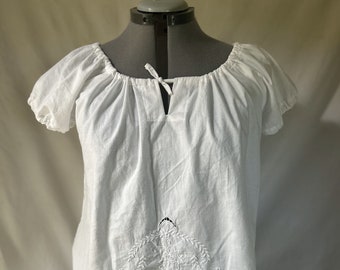 Upcycled Tablecloth Gathered Scoop Neck Blouse