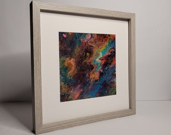 Arte abstracto de galaxia enmarcado: lienzo acrílico pintado a mano (33 x 33 cm)
