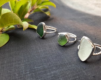 Custom handcrafted sterling silver two band seaglass ring