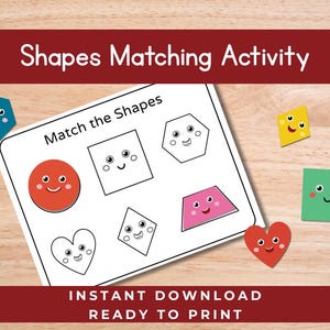 Shapes Matching Activity for Toddlers - Printable PDF for Preschool, Homeschool, Montessori Learning Binder, Early Skills Practice