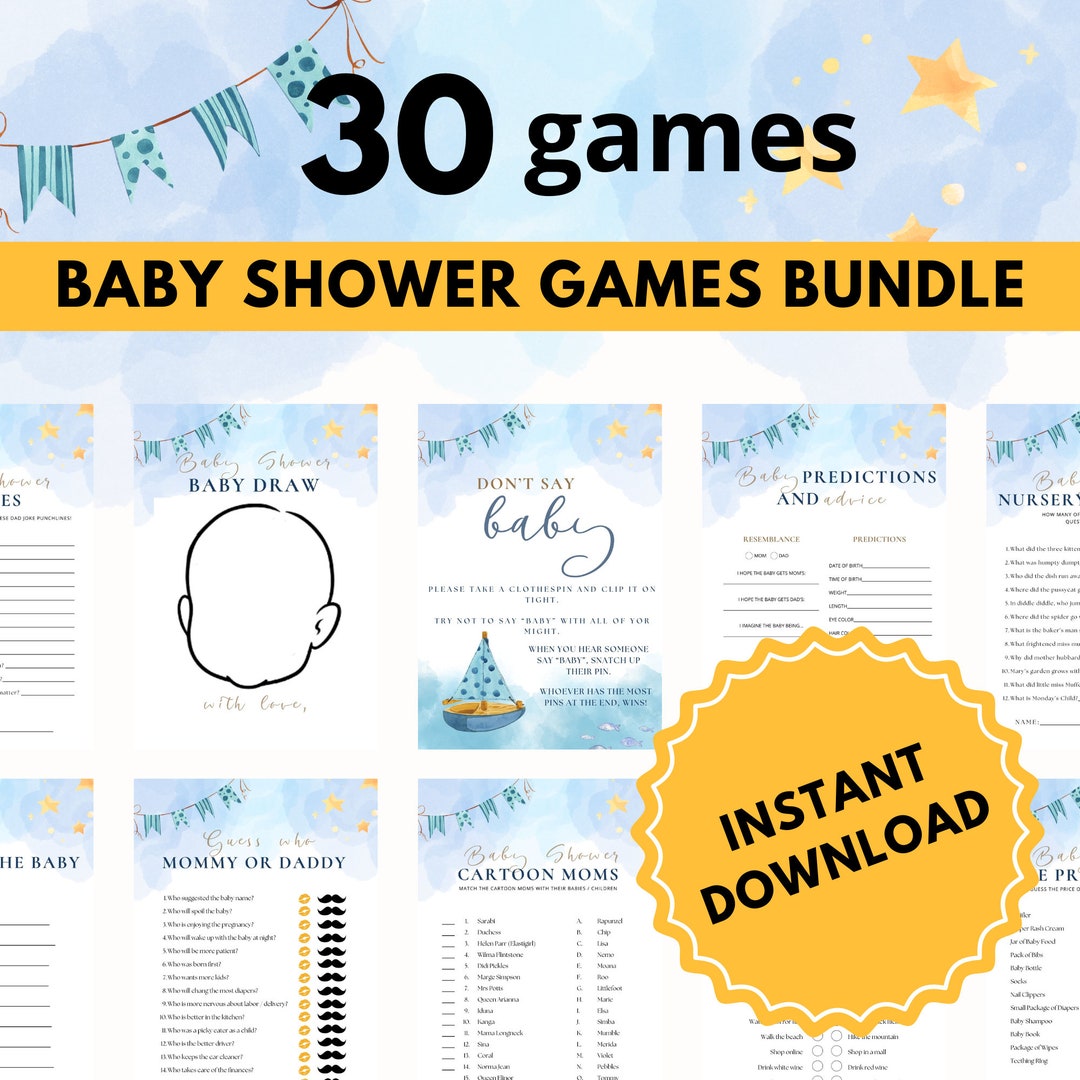 Printable Baby Shower Games Set - Blue Theme, Instant Download - Etsy