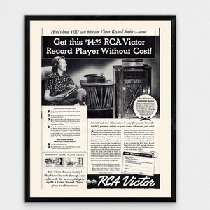 Vintage RCA Victor Record Player Ad, Vintage Turntable Print, Retro Audiophile,  Media Room Print, Printable Vintage Decor, 1930s Decor