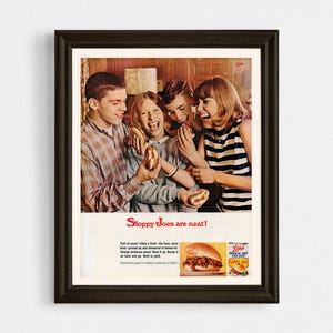 RETRO FOOD POSTER, Canned Food Ad, 1965 Popular Dinner, Retro Kitchen Print, Mid-Century Restored Ad Print, Sloppy Joe