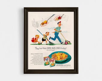 VINTAGE CEREAL POSTER, Retro Kitchen Wall Art, 1954 Breakfast Ad, Retro Mid-Century Advertisement, Retro Kitchen Decor Ideas