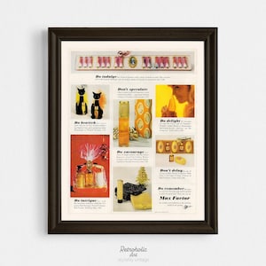 Max Factor Vintage Ad Print, 1964 Glam Beauty Wall Art, Retro Vanity Decor, Mid-Century Bathroom Art, Perfume & Makeup Gift Poster