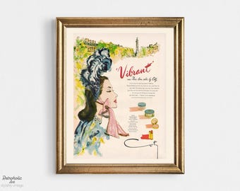 Vintage Makeup Ad Poster, Beauty Advertising, Retro Bathroom Art Print, Mid-Century Design Art, Retro Fashion Print