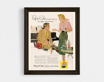 SODA AD uit de jaren 1950, vintage frisdrank reclame, retro print mediaruimte, retro interieur, favoriete frisdrank, retro reclame