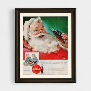 VINTAGE COLA AD, Santa and a Soda Poster, Mid-Century Modern Wall Art, Drink Cola Ad, Christmas Vintage Art, Retro Media Room Print
