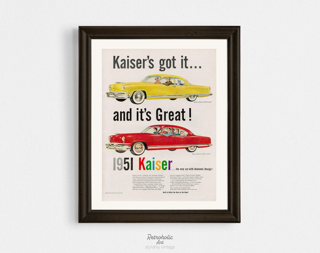 1950 Kaiser Car Ad Printable, Vintage Automobile Advertisement, Classic ...