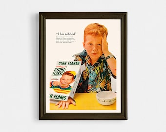 Vintage Cereal Print: 1950s "I bin robbed" Breakfast Ad (Digital Download)