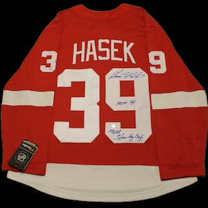 Dominik Hasek Autographed Detroit Red Wings Pro Jersey w/HOF 14