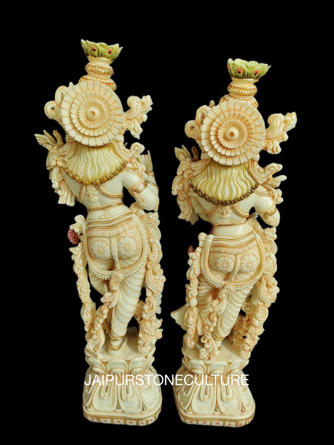 Big Large Radha Krishna Statue With Tusk Marble Dust, Hand Painted Lord