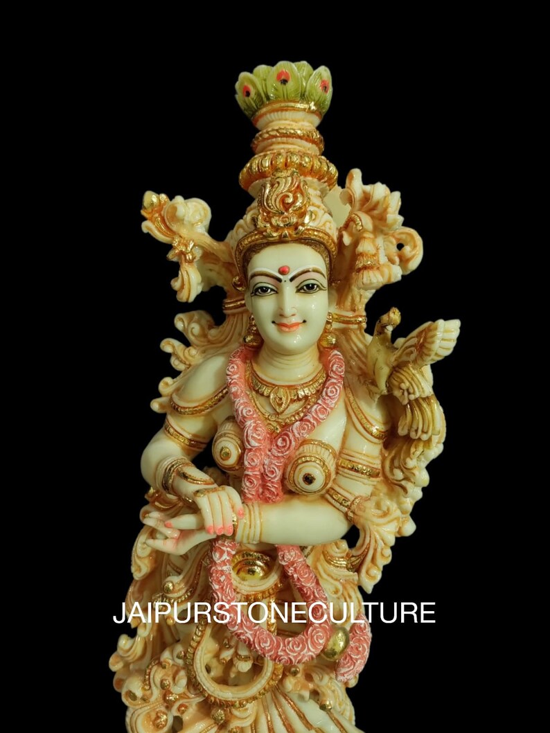 Big Large Radha Krishna Statue With Tusk Marble Dust, Hand Painted Lord