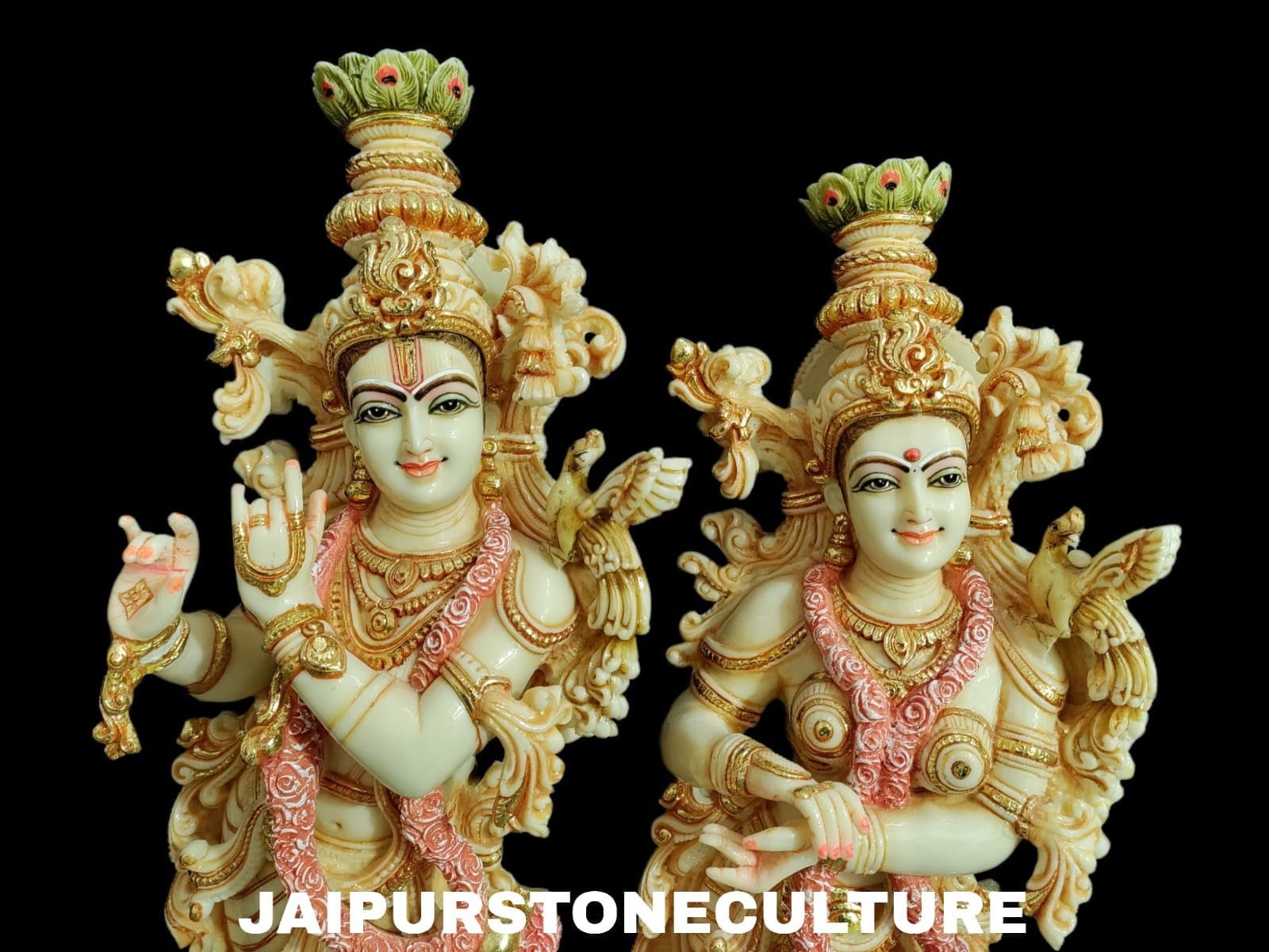 Big Large Radha Krishna Statue With Tusk Marble Dust, Hand Painted Lord