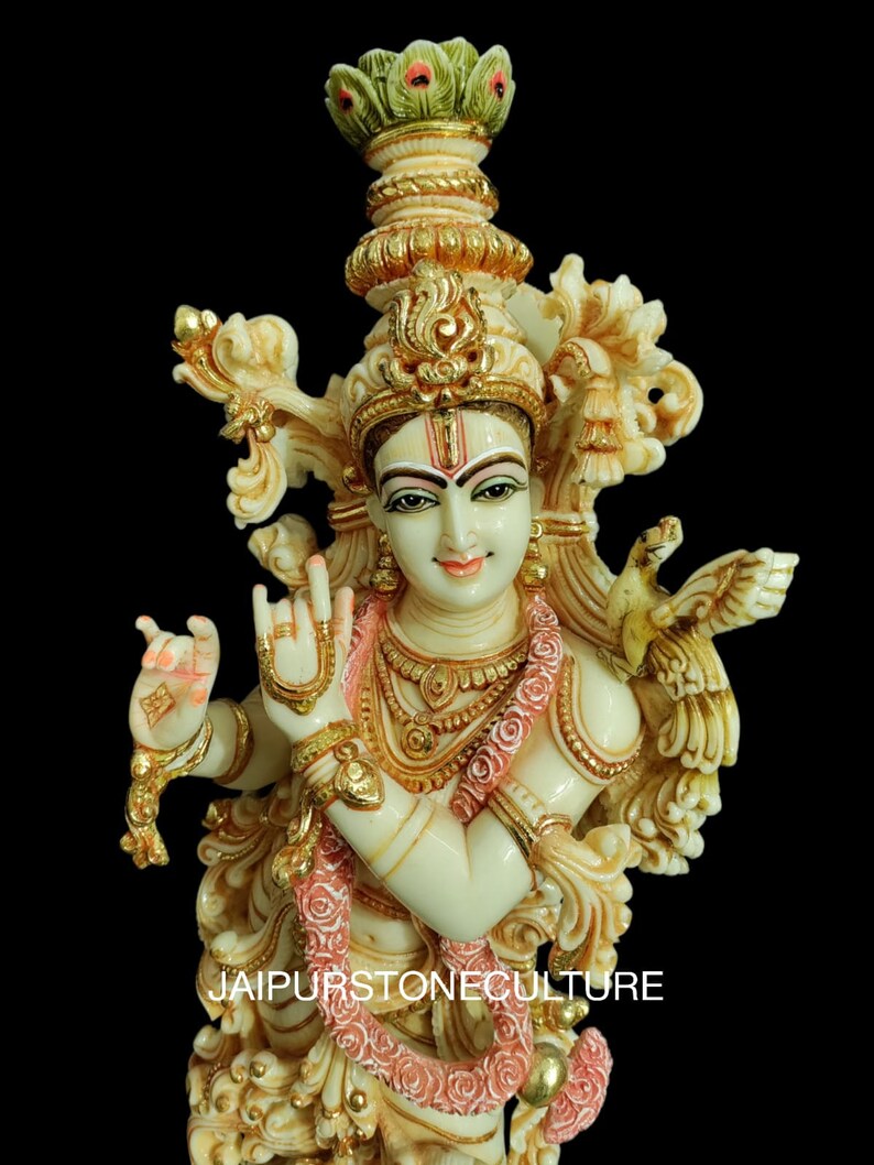 Big Large Radha Krishna Statue With Tusk Marble Dust, Hand Painted Lord