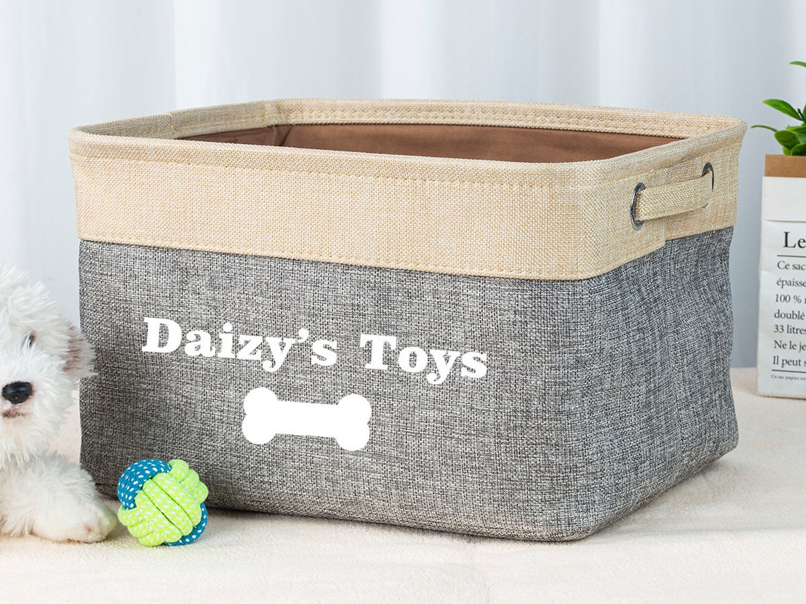 Personalized Dog Storage Basket Burlap Dog Toy Bin Custom Etsy