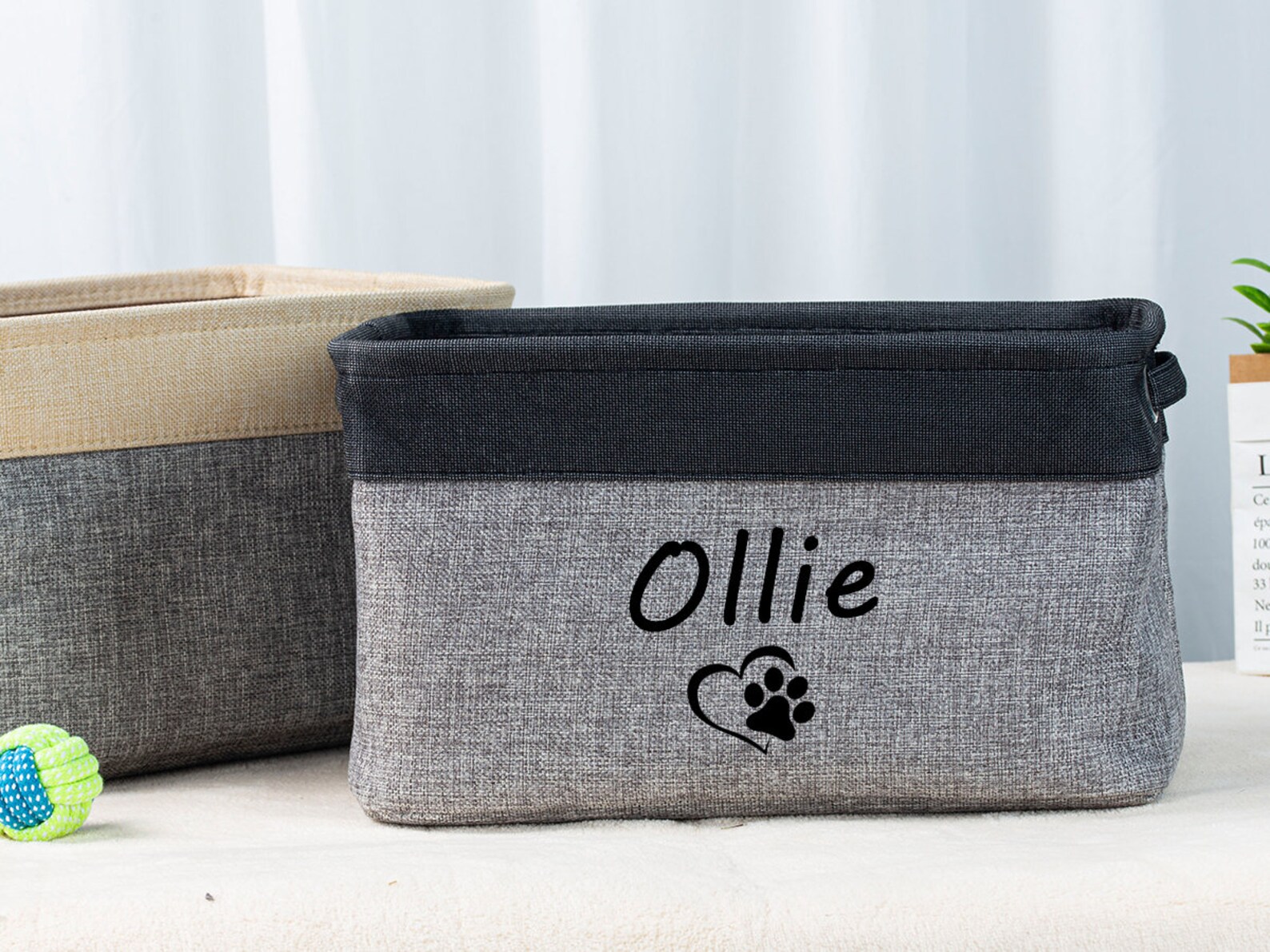 Personalized Dog Storage Basket Burlap Dog Toy Bin Custom Etsy