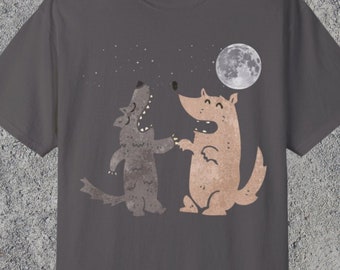 Vintage T-shirt huilende wolf, retro meme-shirt met print