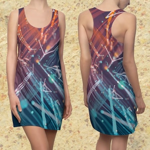 Retro Neon Multi-colored Lights Women&#39;s Racerback Dress, retro club style dress, smart casual dress, funky concert dress, wild party dress
