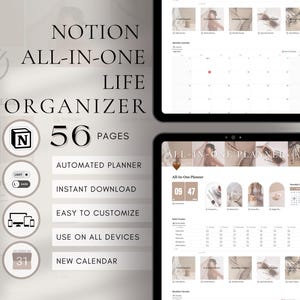 Minimalist Notion Digital Planner Template, The Daily Notion Creativity Planner, All in one Notion Organizer Planner for Adults