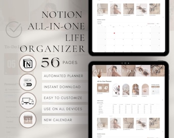 Modello di dashboard Notion Life / Agenda digitale tutto in uno (PDF)