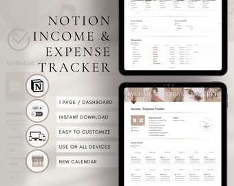 Plantilla de Notion / Rastreador de ingresos y gastos de Notion / Planificador de presupuesto digital / Panel financiero / Plantilla de gestión financiera
