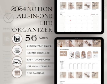 All In One Notion Life Dashboard 2024 | Notion Digital Planner Template | Daily Weekly Monthly Notion Tracker | Notion Productivity Planner
