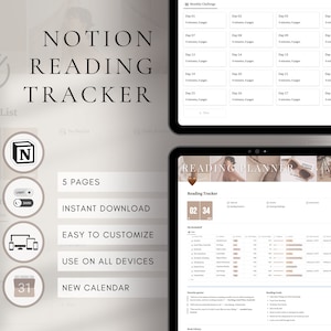 Ultimate Notion Reading Tracker / 2025 Book Tracker / Registro di lettura digitale / Modello di biblioteca / Diario di lettura Notion / Productivity Tracker