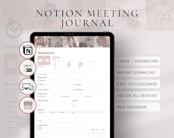 Digital Meeting Minutes & Agenda Template | Notion Meeting Journal | Editable Meeting Planner| Meeting Notes  Notion Meeting Action Template