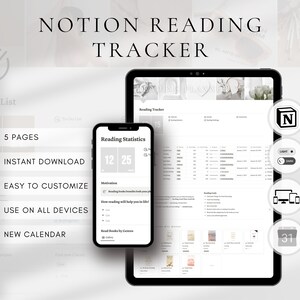 Modello di monitoraggio della lettura di Notion / Biblioteca digitale / Sfida di lettura di 30 giorni / Registro di lettura / Modello di nozione estetica 2025 / Monitoraggio dei libri