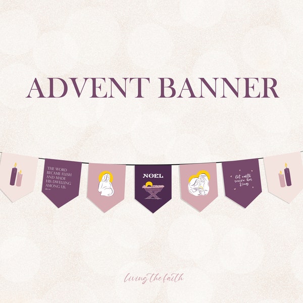 Printable Advent Banner & Christmas Banner | Advent Decor | Catholic Advent Wall Art | Advent Wreath