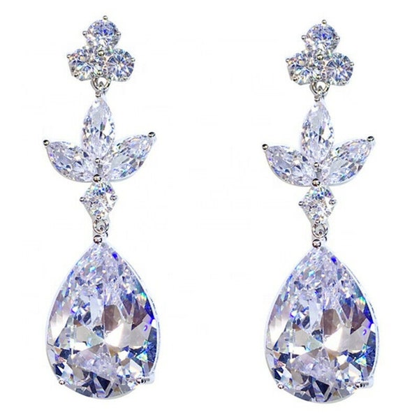 Women's Gift Earrings, Stylist Earrings, Drop Dangle Earrings, Pear Diamond Earrings, 14K White Gold, 2Ct Simulated Diamond, Gift For women
