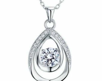 Women's Wedding Gift Necklace, Pear Shape Diamond Necklace, 14K White Gold, 2ct Pendant Without Chain, Round Cut Diamond, Fancy Necklace
