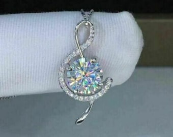 Damen Hochzeitsgeschenk Halskette, 'S' Form Diamant Halskette, 14K Weißgold, 2 Karat Anhänger ohne Kette, Diamant im Rundschliff, zarte Halskette