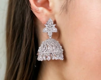 Bridal's Gifts, Wedding Earrings, Drop Dangle Earrings, Silver Diamond Earrings, Women's Earrings, 1.8Ct Simulated Diamond, 14K White Gold