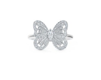 Women's Rings, Women's Engagement Rings, Wedding Diamond Rings, Butterfly Diamond Rings, 2Ct Simulated Diamond, 14K White Gold, Fancy Rings