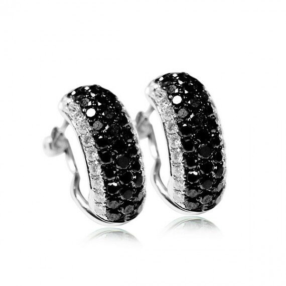 Black Diamond Hoop Earrings Hoop Engagement Earrings 3.2 Ct