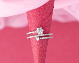Women's Fancy Rings, Stylist Adjustable Rings, Wedding Ring, Crossover Diamond Ring, Split Shank Ring, 2Ct Simulated Diamond, 14K White Gold