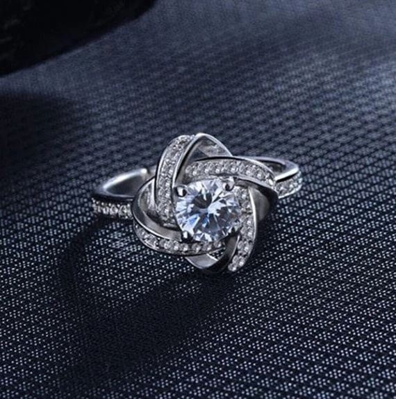 Women's Flower Ring, 1.5 Ct Round Moissanite Ring, 14k White Gold,  Overlapping Anniversary Ring, Engagement Promise Ring, Women's Gifts 